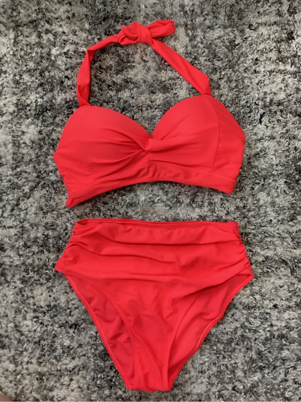 Red High-Waist Twist Bikini Set - Women's Swim